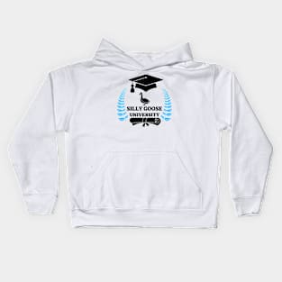 Silly Goose University - Standing Goose Black Design With Blue Details Kids Hoodie